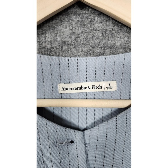 Abercrombie & Fitch Vest Womens Small Blue Pinstripe Button Front Lined FLAW - Picture 2 of 11